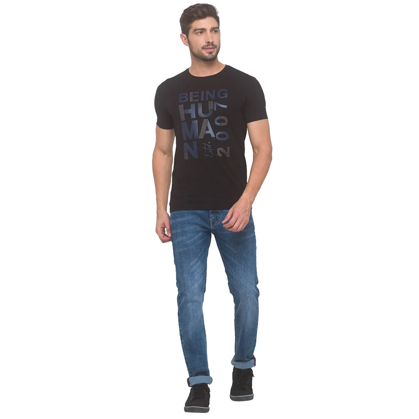 Regular Fit Black Crew Neck T-shirt -Being Human clothing - Image 2