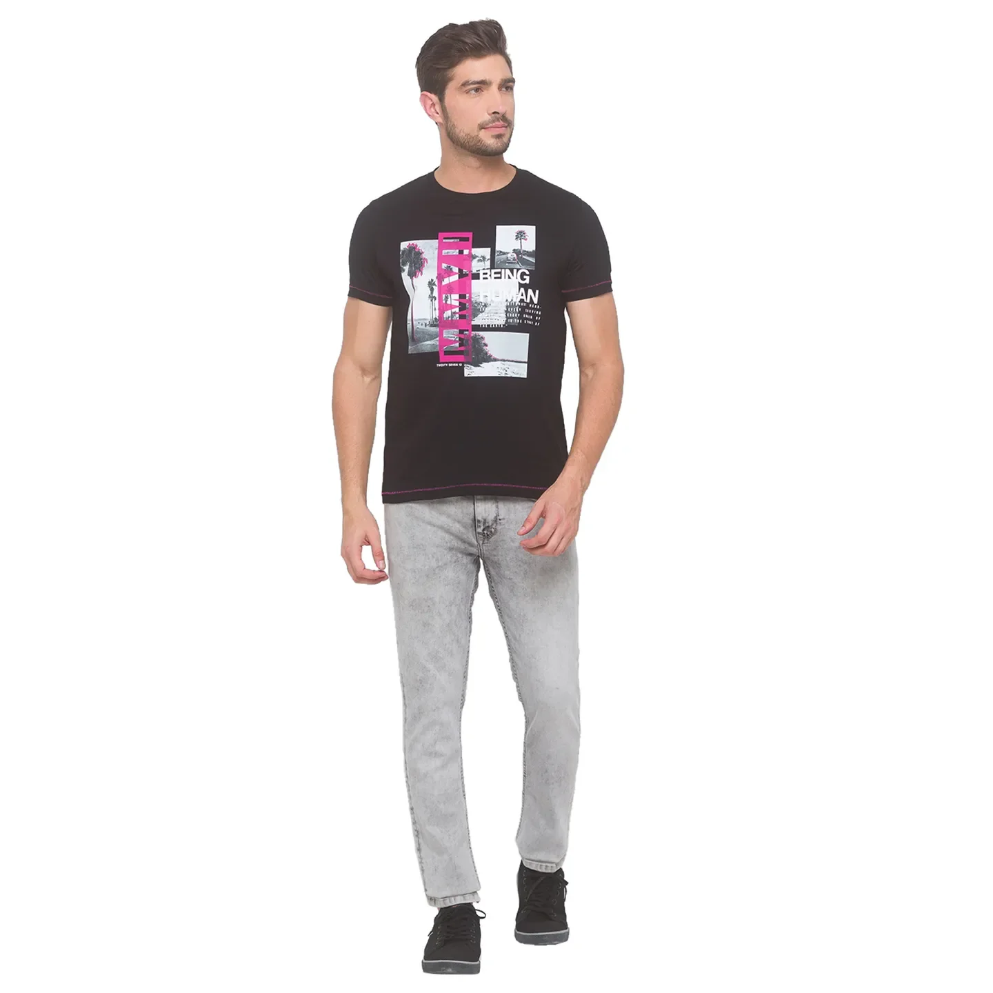 Black Regular Fit Round Neck Men's T-Shirt by Being Human Clothing - Image 5