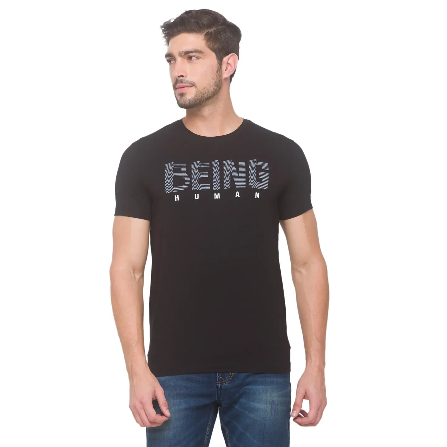 Black Regular Fit Round Neck Men's T-Shirt by Being Human Clothing