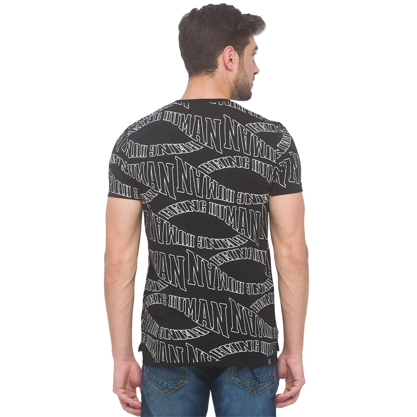 Black Regular Fit Round Neck Men's T-Shirt by Being Human Clothing - Image 2