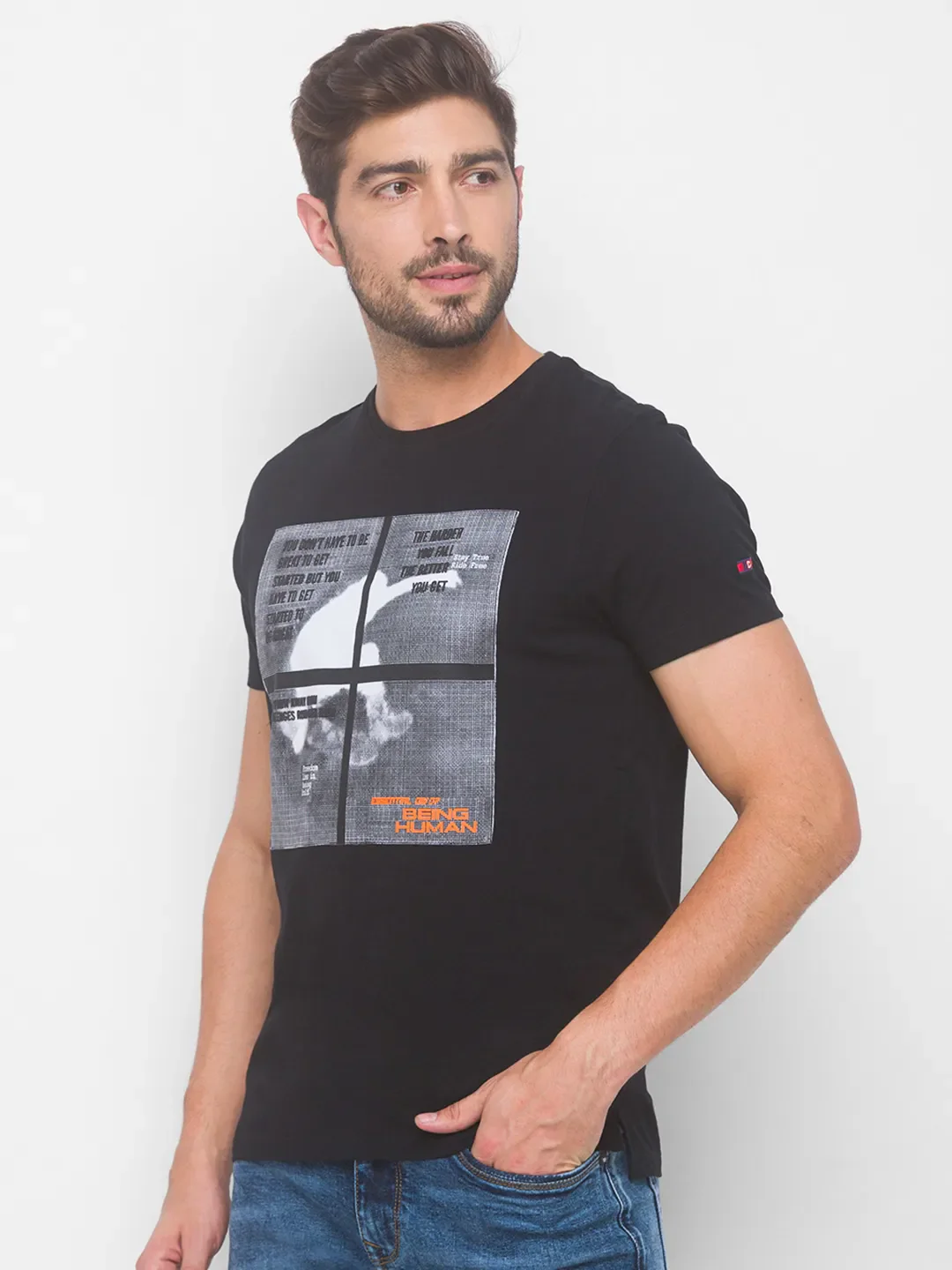 Black Regular Fit Men's Short Sleeves T-Shirt by Being Human Clothing - Image 4