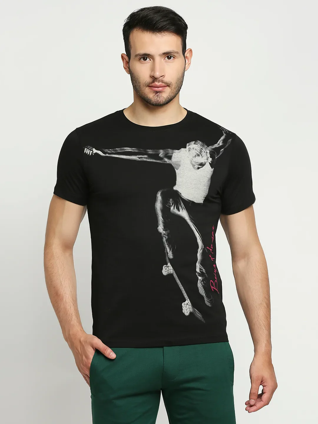 Black Regular Fit Men's Short Sleeves T-Shirt by Being Human Clothing - Image 6