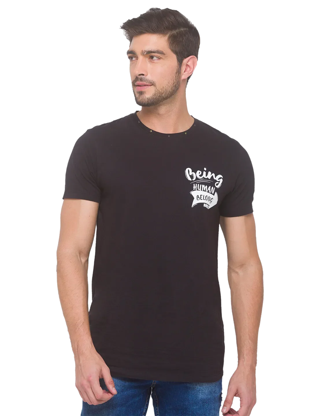 Black Regular Fit Round Neck Men's T-Shirt by Being Human Clothing