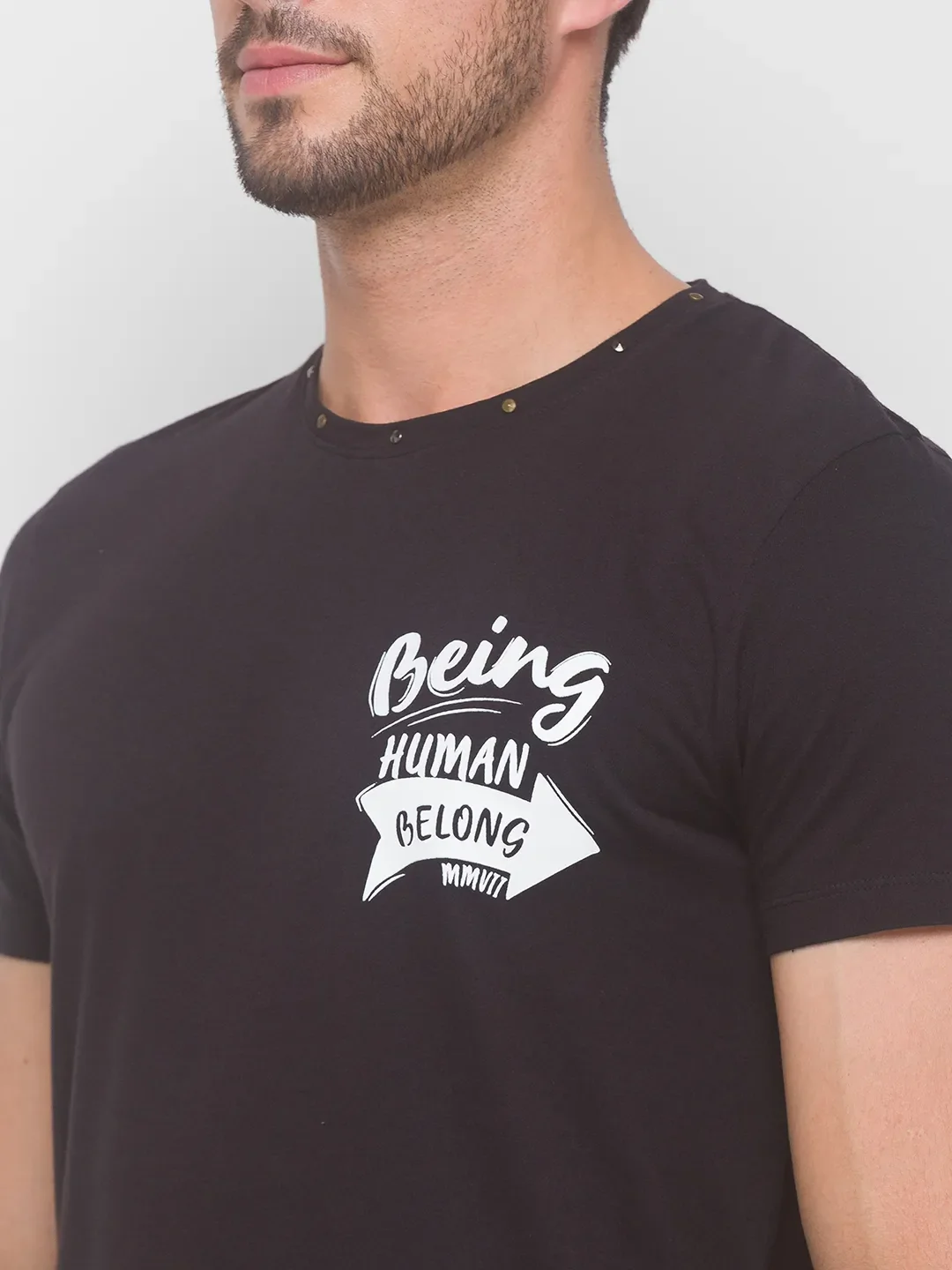 Black Regular Fit Round Neck Men's T-Shirt by Being Human Clothing - Image 3