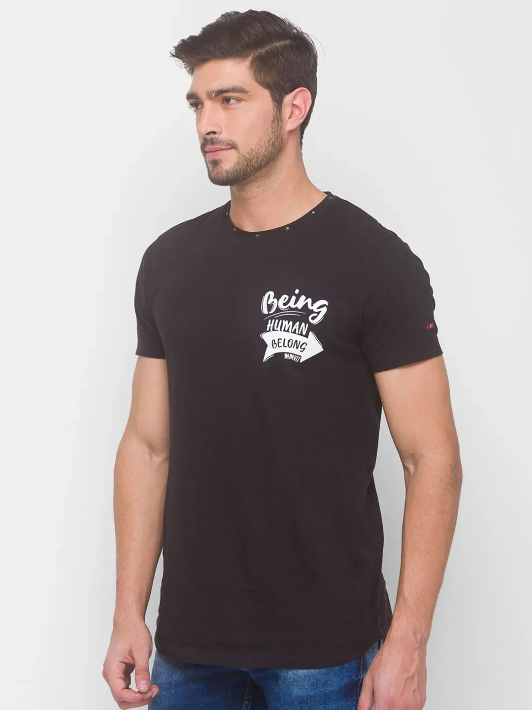 Black Regular Fit Round Neck Men's T-Shirt by Being Human Clothing - Image 4