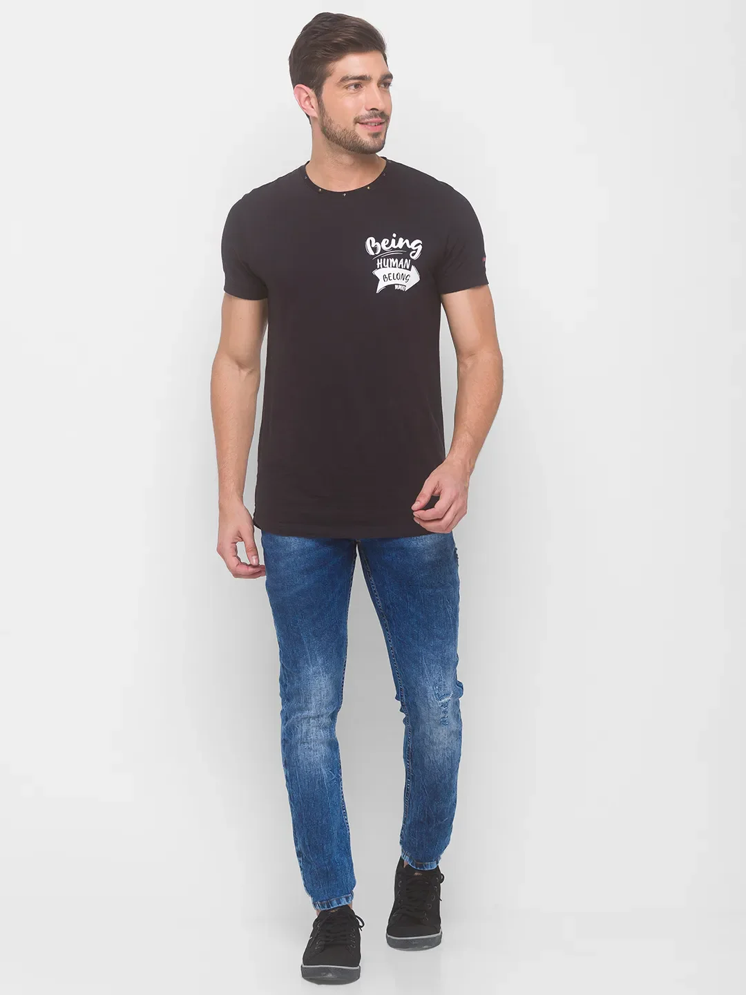 Black Regular Fit Round Neck Men's T-Shirt by Being Human Clothing - Image 5