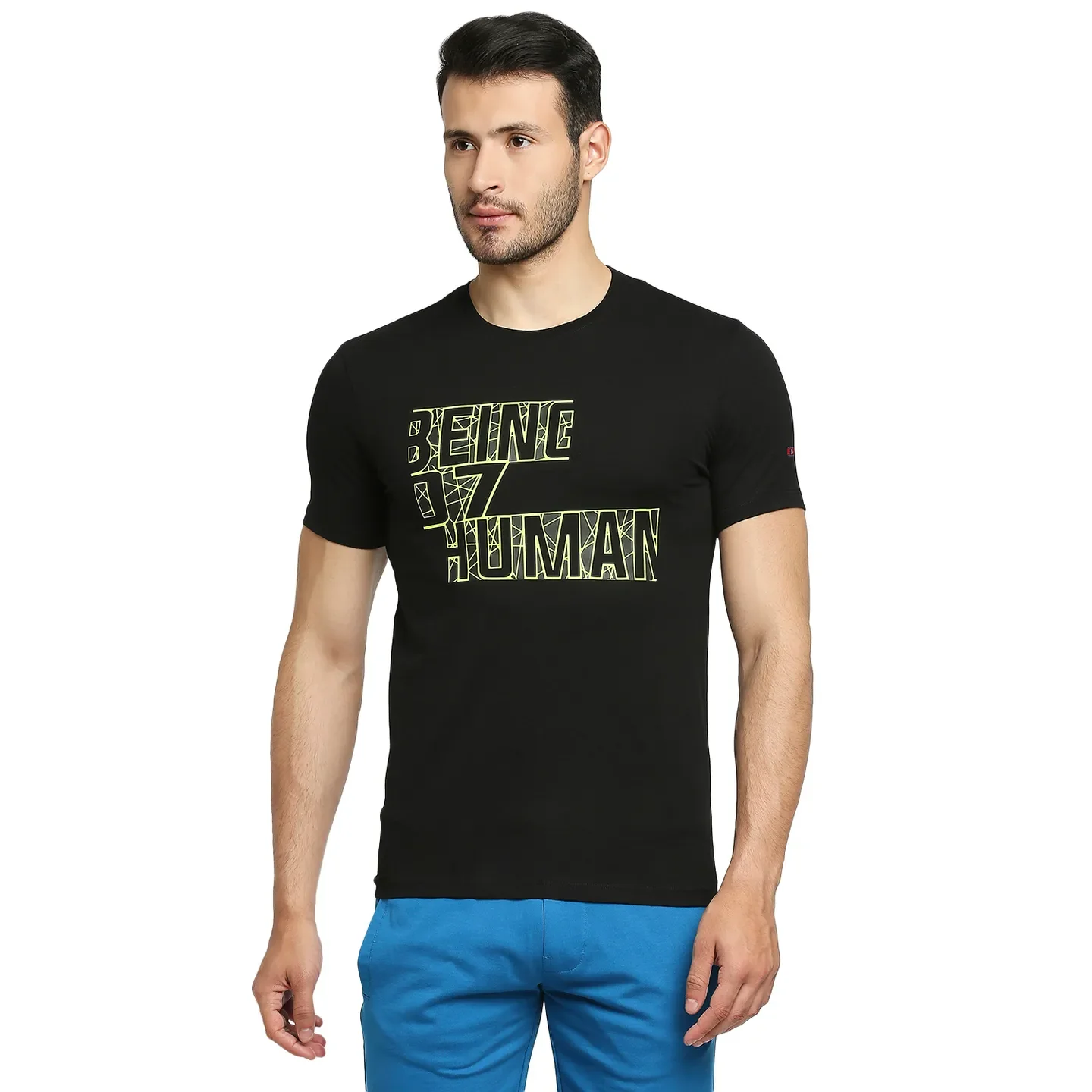 Black Regular Fit Round Neck Men's T-Shirt by Being Human Clothing