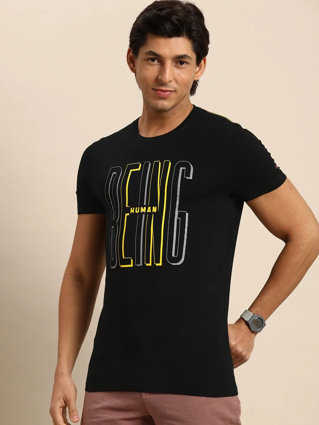 Black Regular Fit Men's Short Sleeves T-Shirt by Being Human Clothing