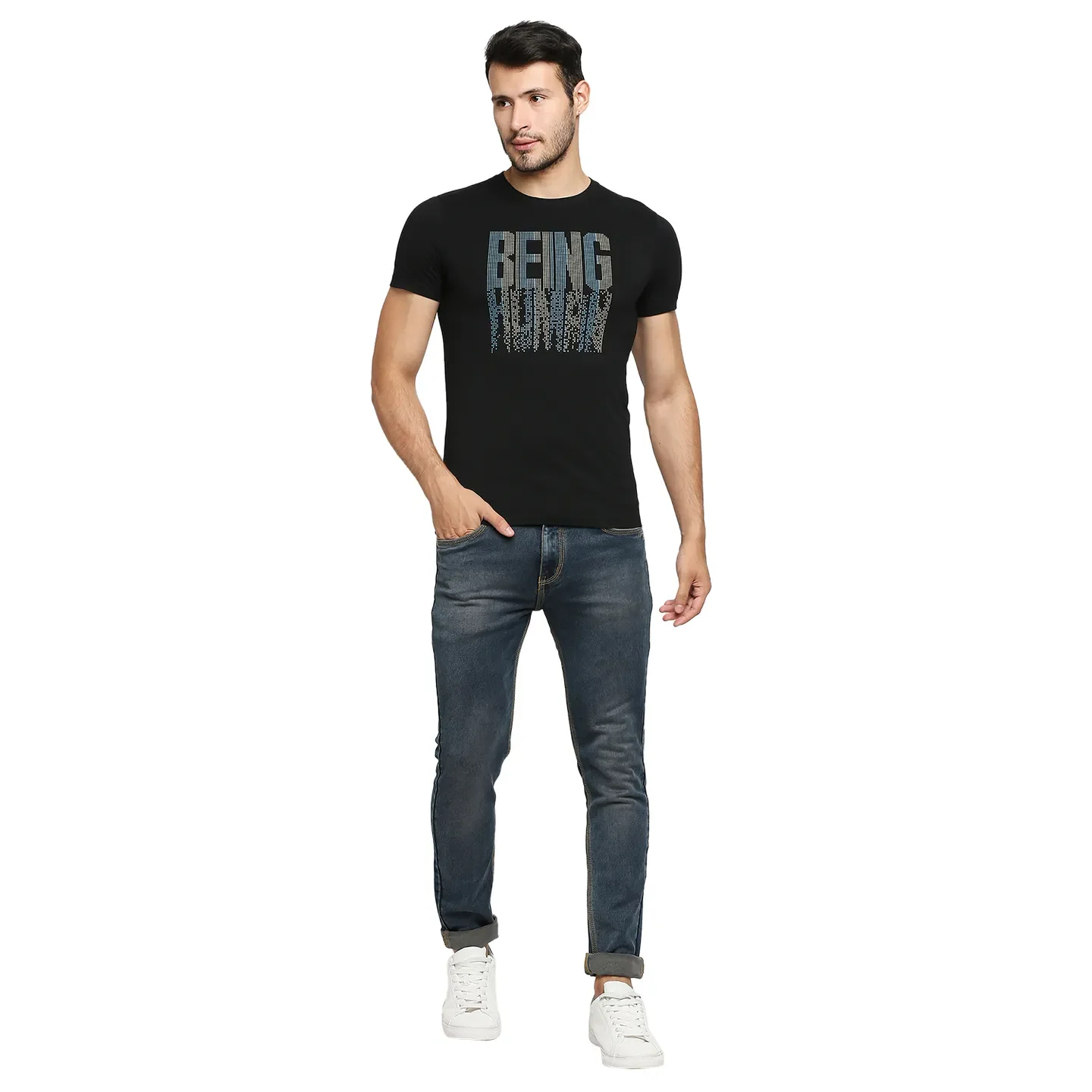 Black Regular Fit Men's Short Sleeves T-Shirt by Being Human Clothing - Image 6