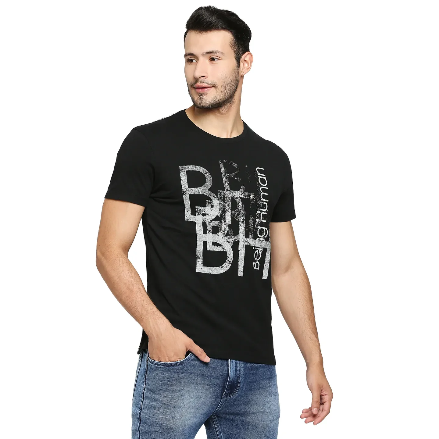 Black Regular Fit Men's Short Sleeves T-Shirt by Being Human Clothing - Image 3