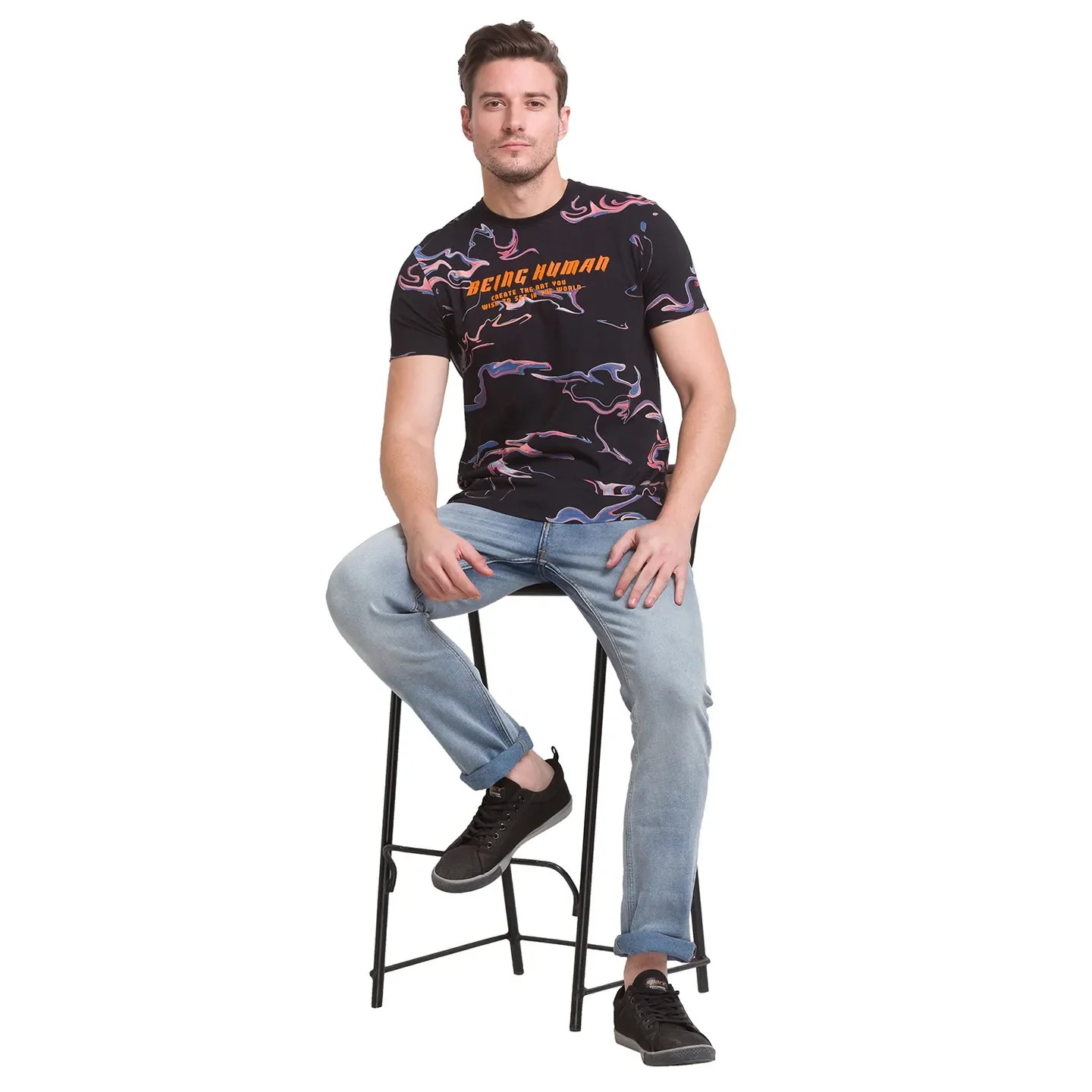 Black Regular Fit Round Neck Men's T-Shirt by Being Human Clothing - Image 10