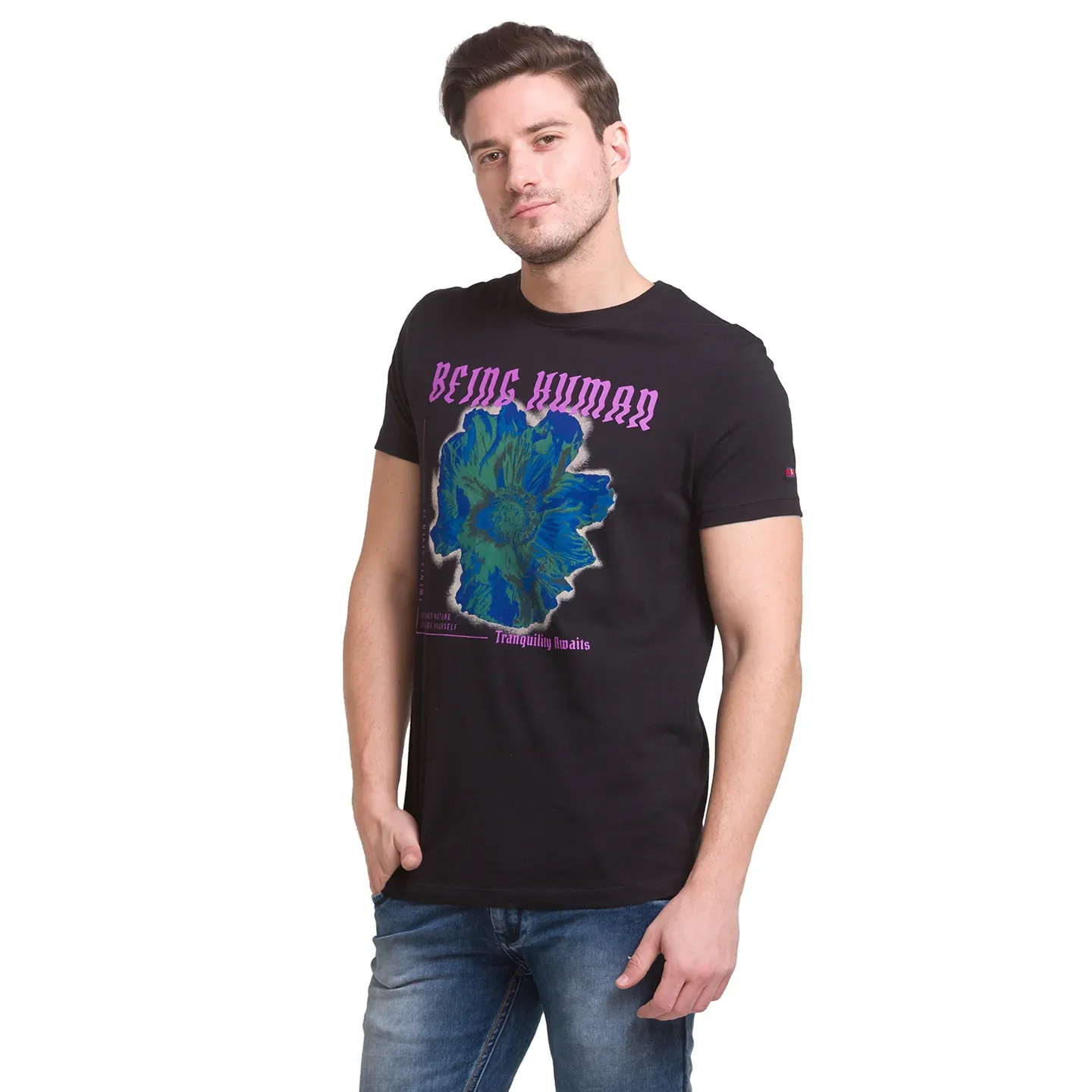 Black Regular Fit Round Neck Men's T-Shirt by Being Human Clothing - Image 10