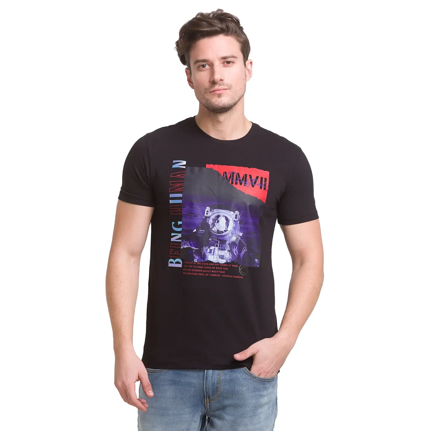 Black Regular Fit Round Neck Men's T-Shirt by Being Human Clothing - Image 7