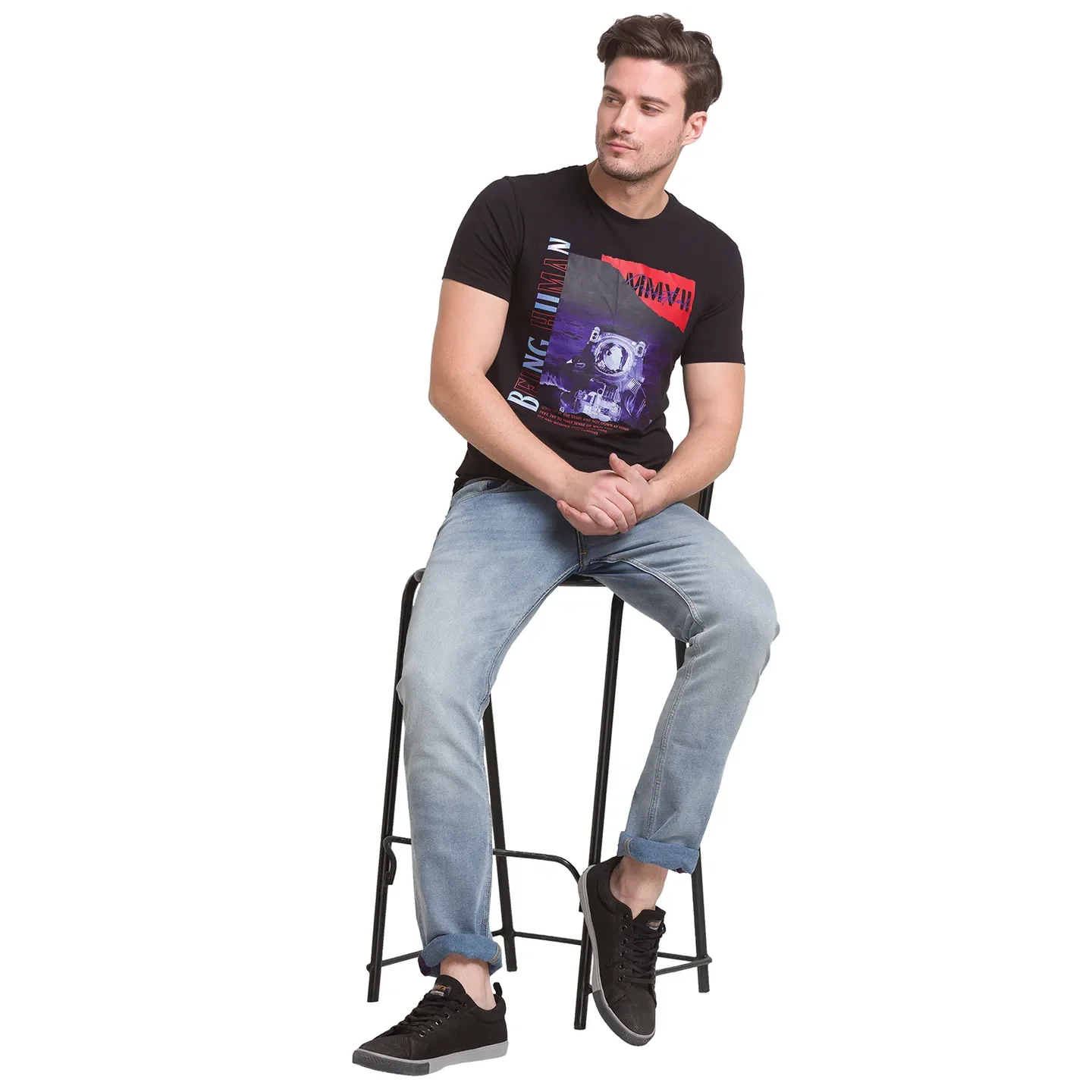 Black Regular Fit Round Neck Men's T-Shirt by Being Human Clothing - Image 8