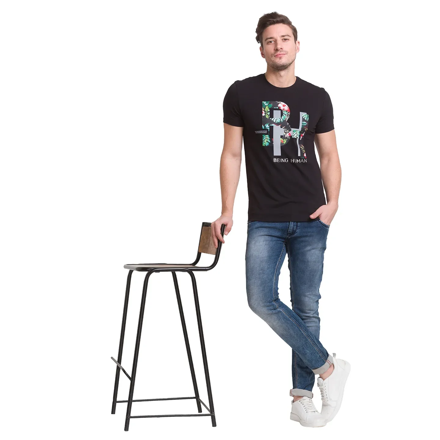 Black Regular Fit Men's Short Sleeves T-Shirt by Being Human Clothing - Image 6