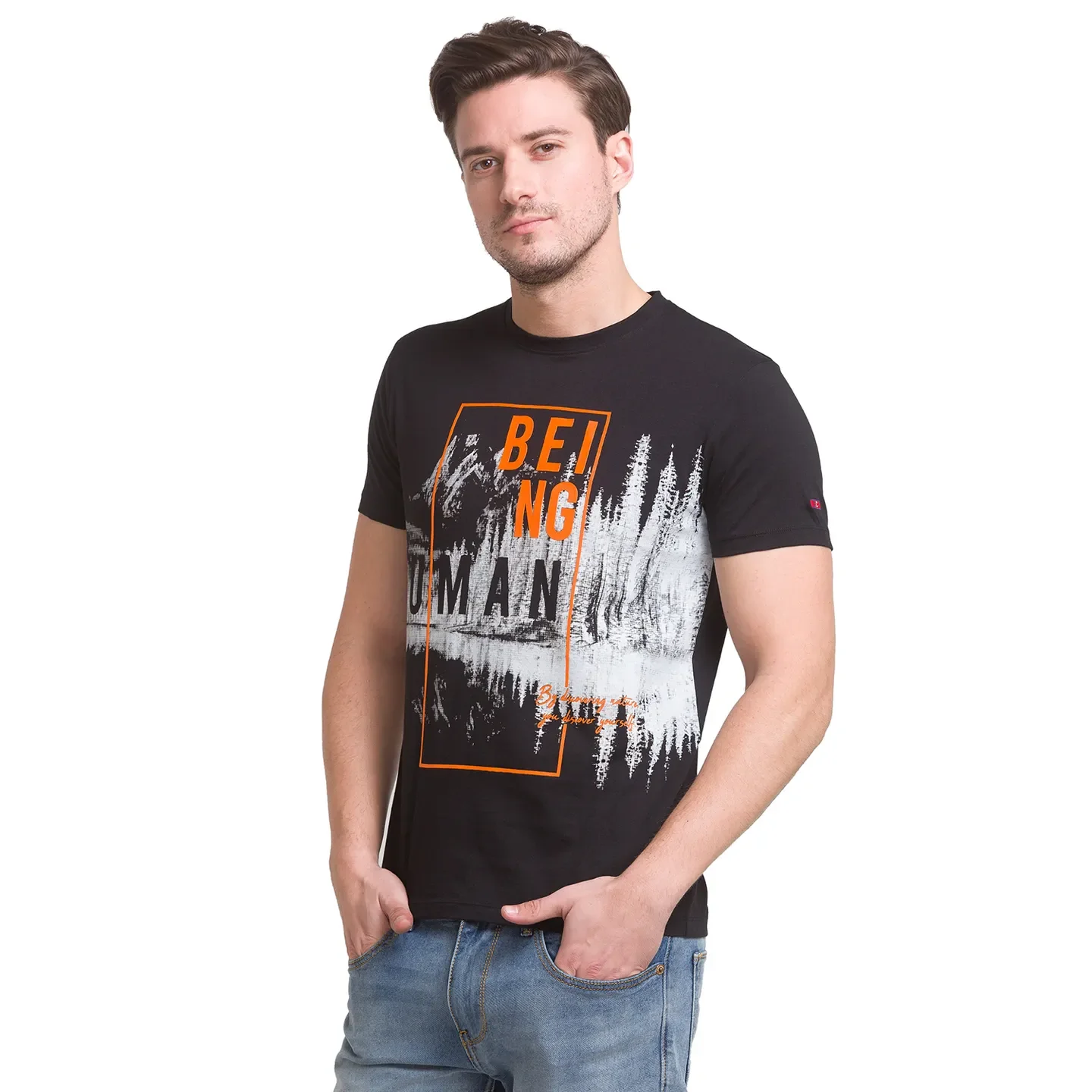 Black Regular Fit Men's Short Sleeves T-Shirt by Being Human Clothing