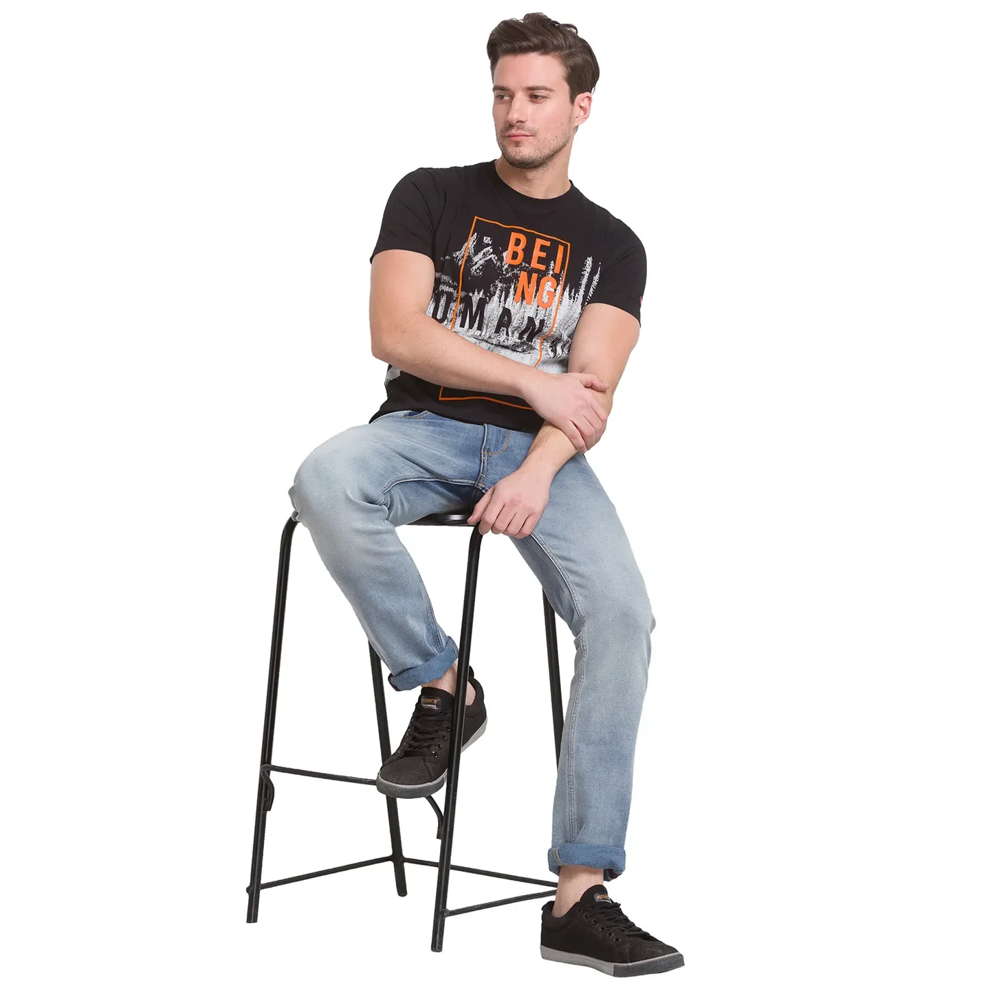 Black Regular Fit Men's Short Sleeves T-Shirt by Being Human Clothing - Image 3