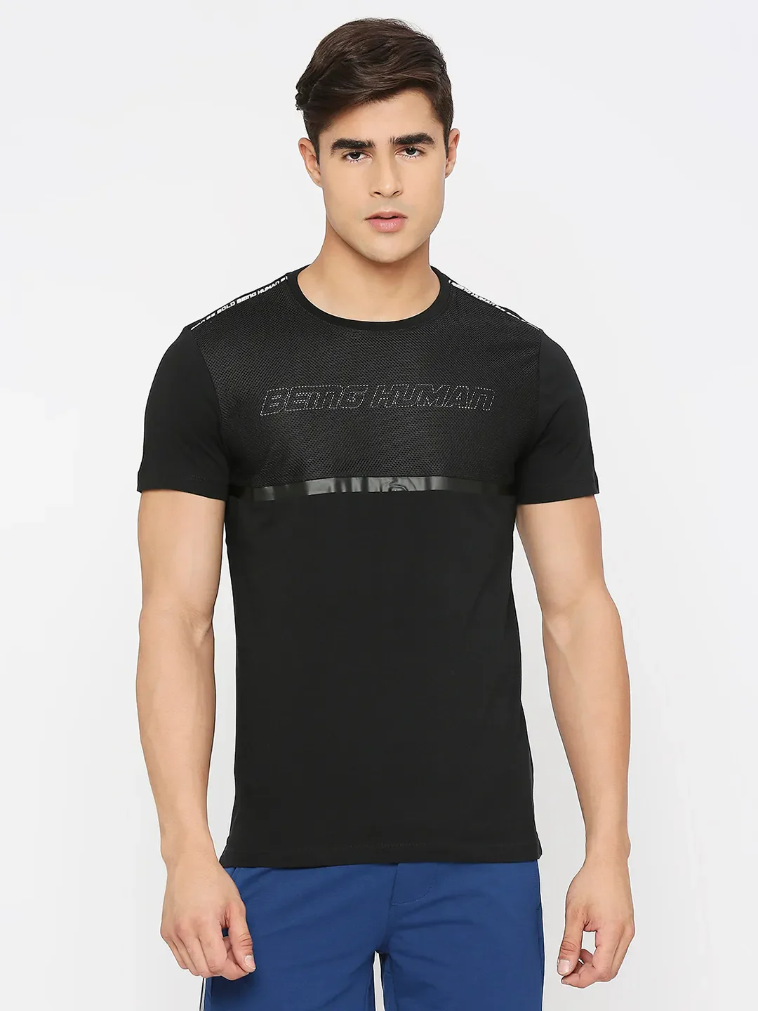 Black Regular Fit Men's Short Sleeves T-Shirt by Being Human Clothing