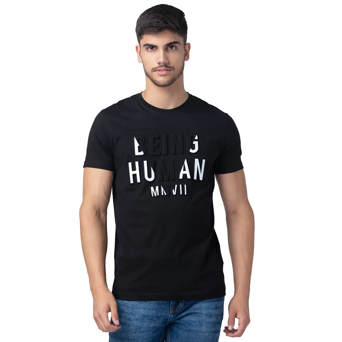 Black Regular Fit Men's Short Sleeves T-Shirt by Being Human Clothing