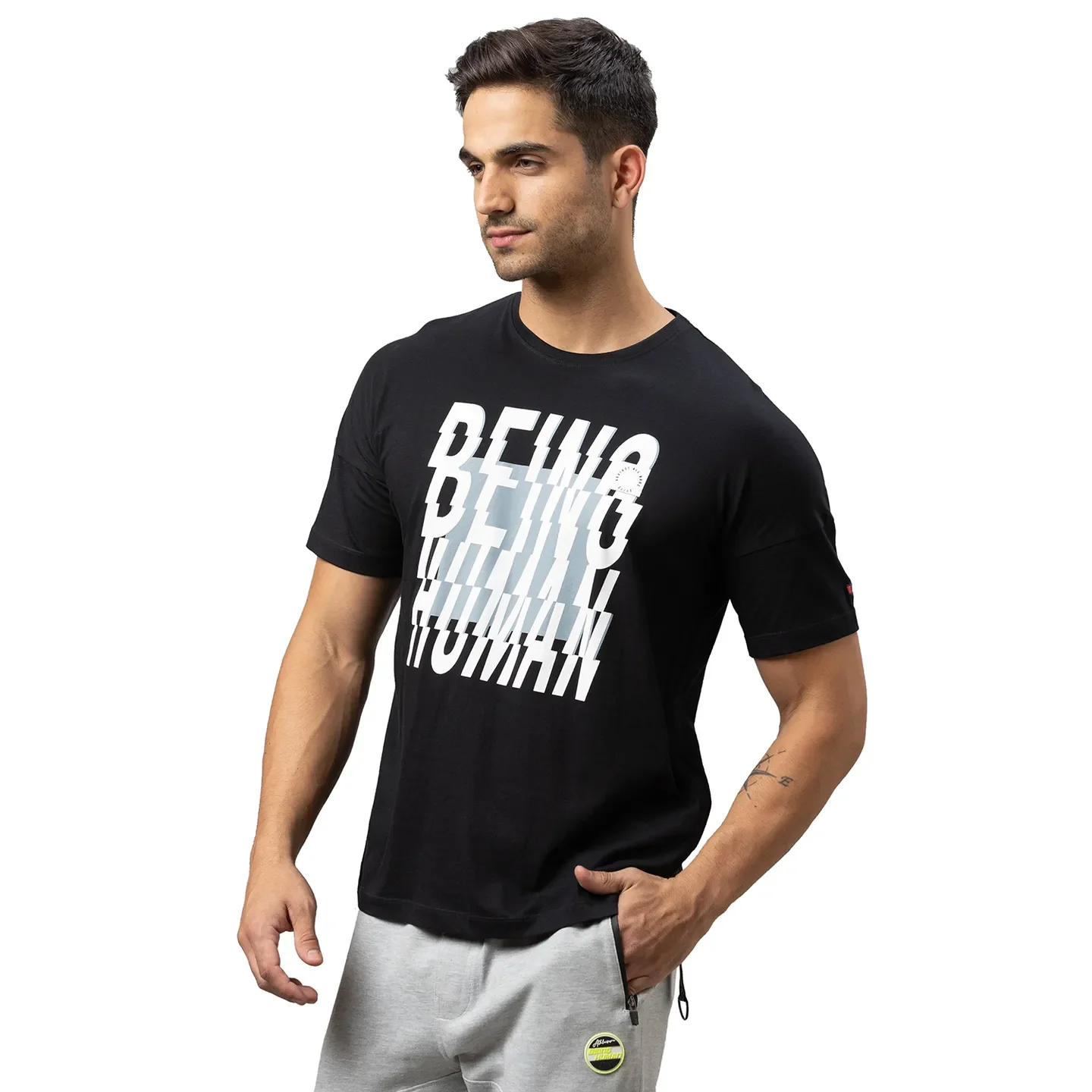 Black Regular Fit Round Neck Men's T-Shirt by Being Human Clothing - Image 2