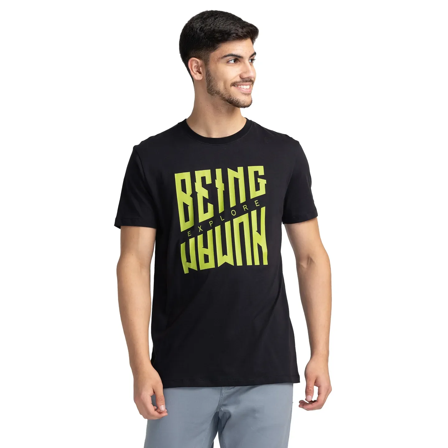 Black Regular Fit Men's Short Sleeves T-Shirt by Being Human Clothing