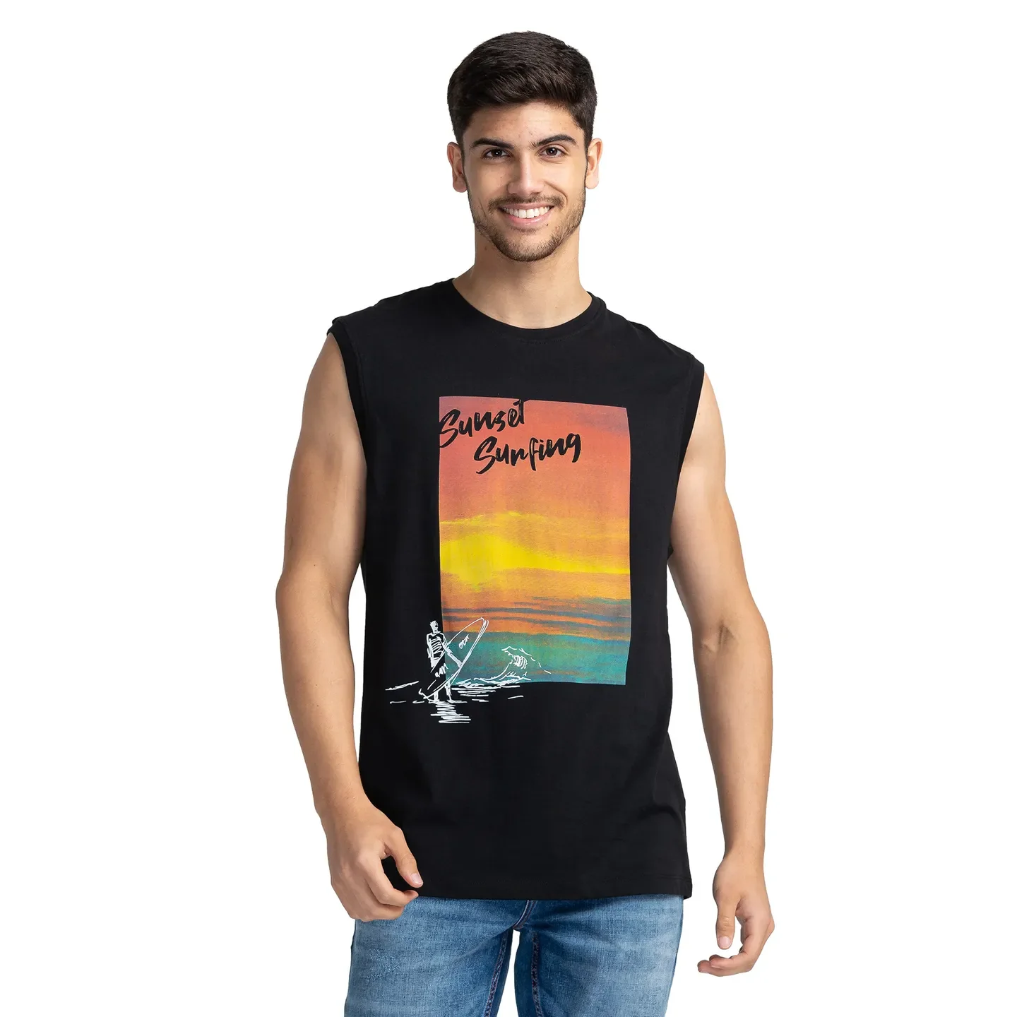 Black Regular Fit Round Neck Men's T-Shirt by Being Human Clothing