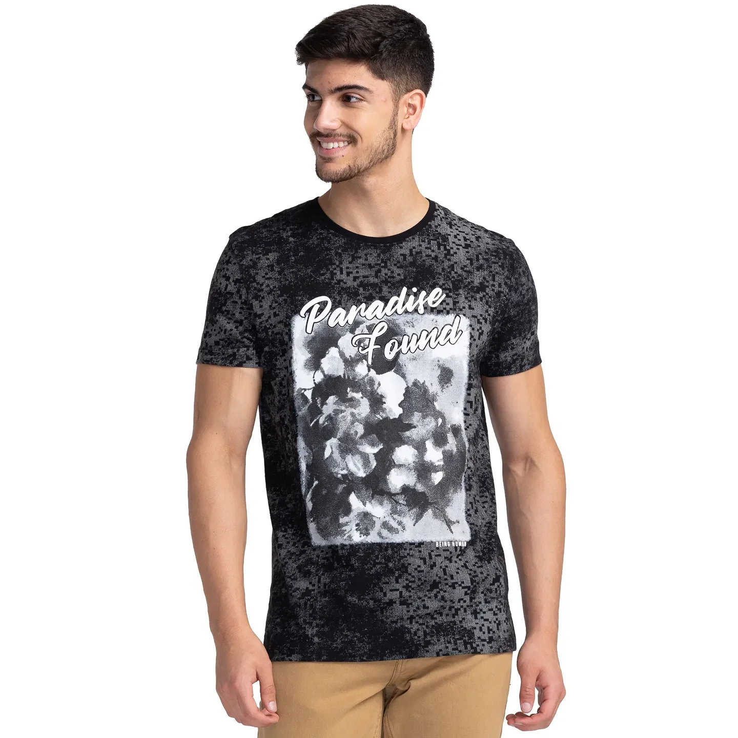 Black Regular Fit Round Neck Men's T-Shirt by Being Human Clothing