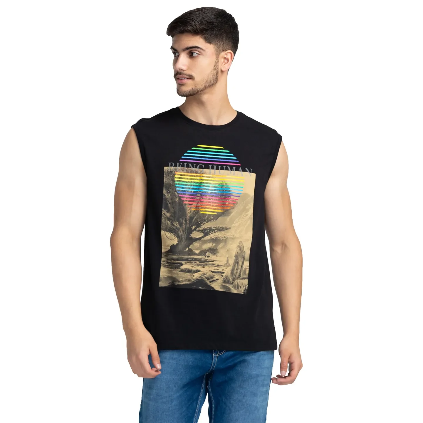 Black Regular Fit Round Neck Men's T-Shirt by Being Human Clothing