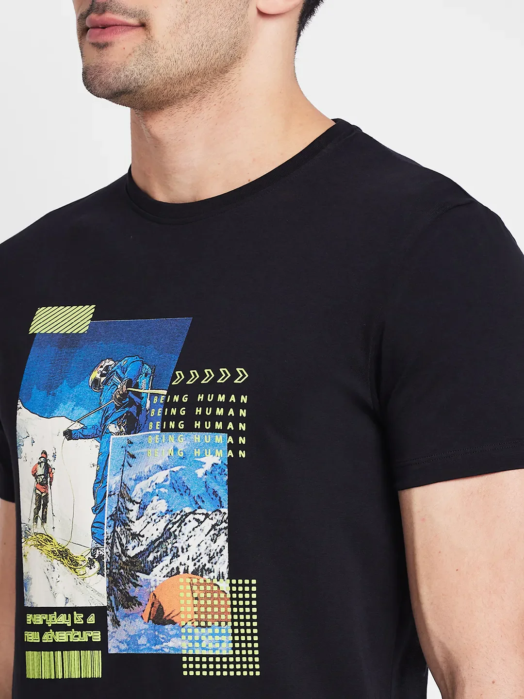 Black Regular Fit Round Neck Men's T-Shirt by Being Human Clothing - Image 5