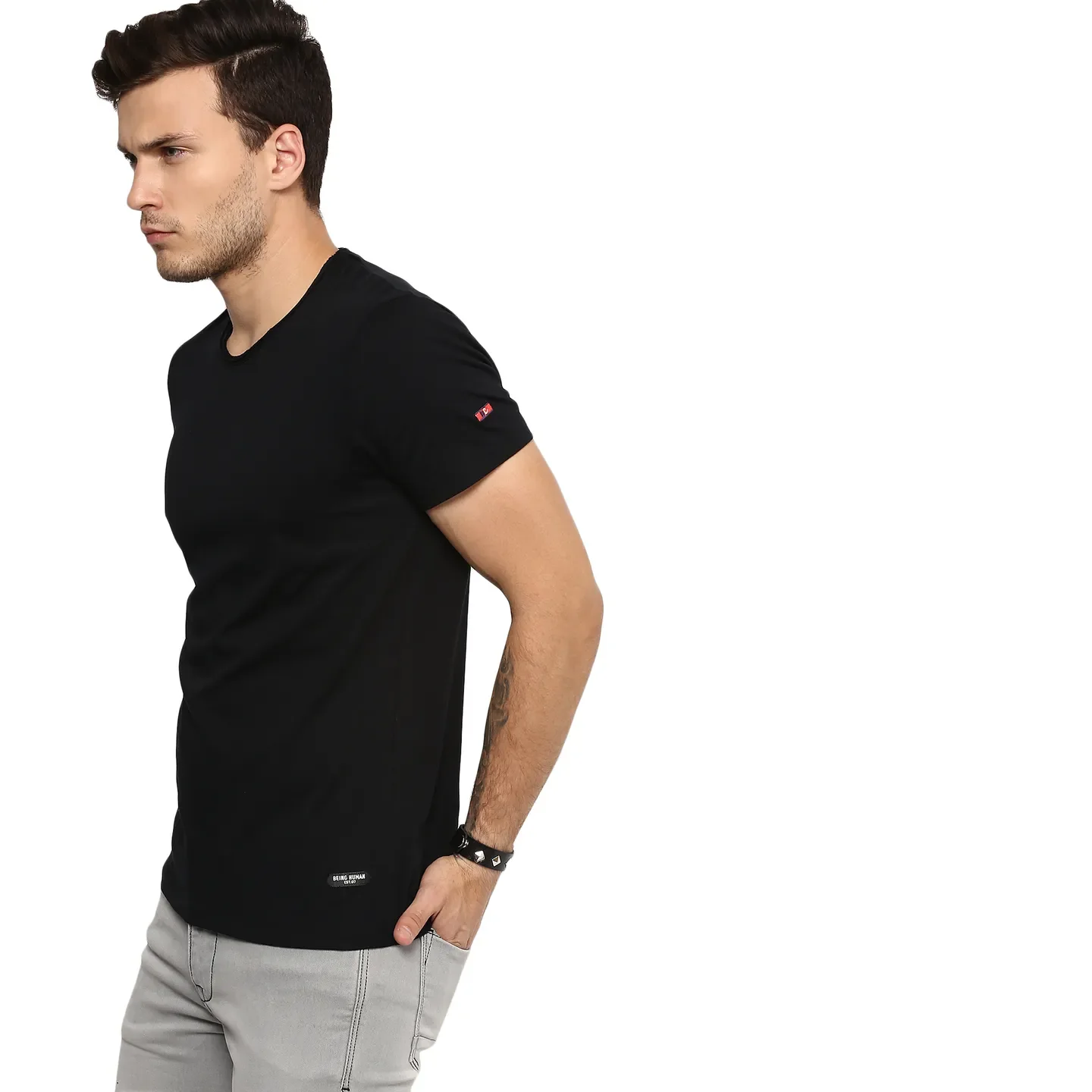 Black Regular Fit Men's Short Sleeves T-Shirt by Being Human Clothing - Image 2