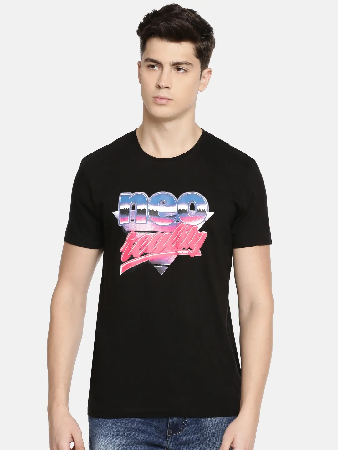 Black Regular Fit Round Neck Men's T-Shirt by Being Human Clothing