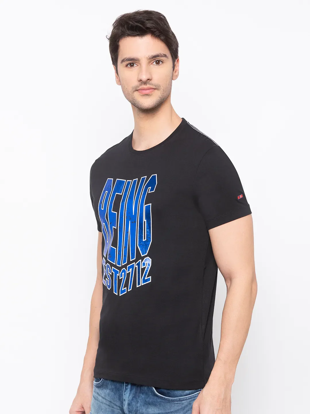 Black Regular Fit Men's Short Sleeves T-Shirt by Being Human Clothing - Image 2
