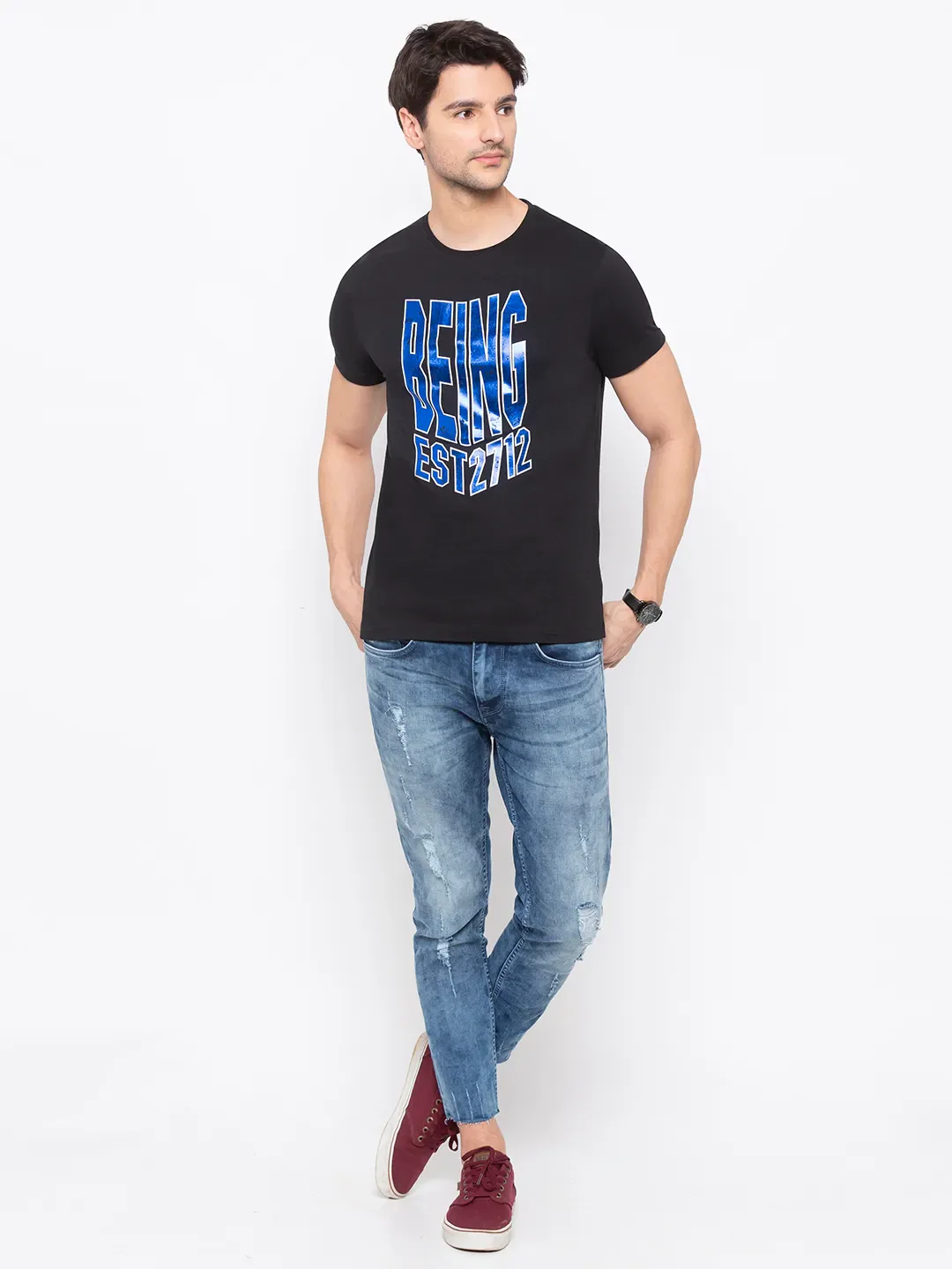 Black Regular Fit Men's Short Sleeves T-Shirt by Being Human Clothing - Image 5