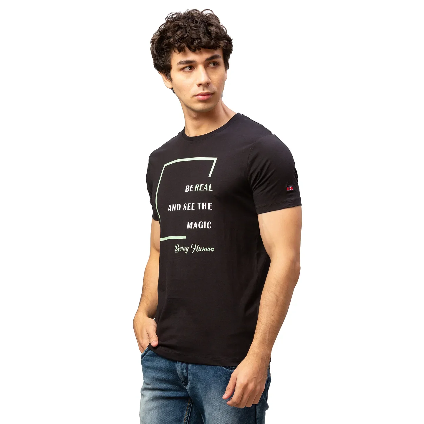Black Regular Fit Men's Short Sleeves T-Shirt by Being Human Clothing - Image 2