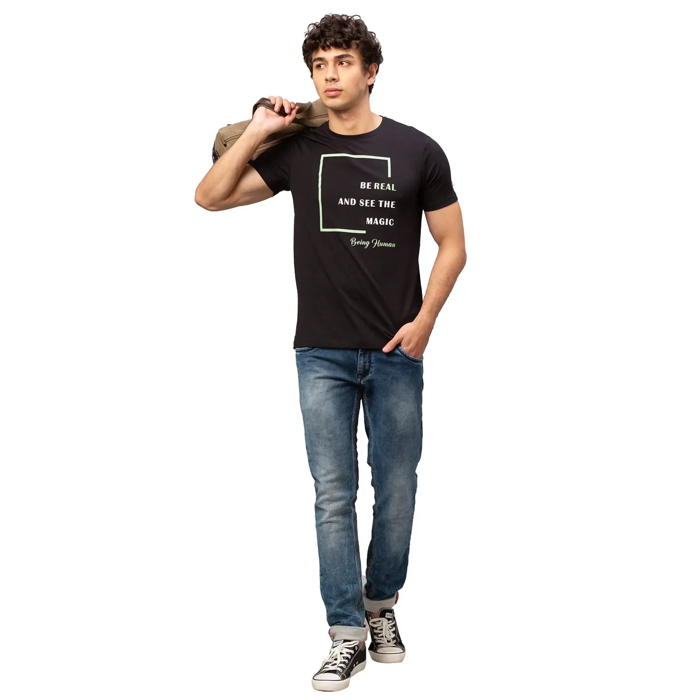 Black Regular Fit Men's Short Sleeves T-Shirt by Being Human Clothing - Image 5