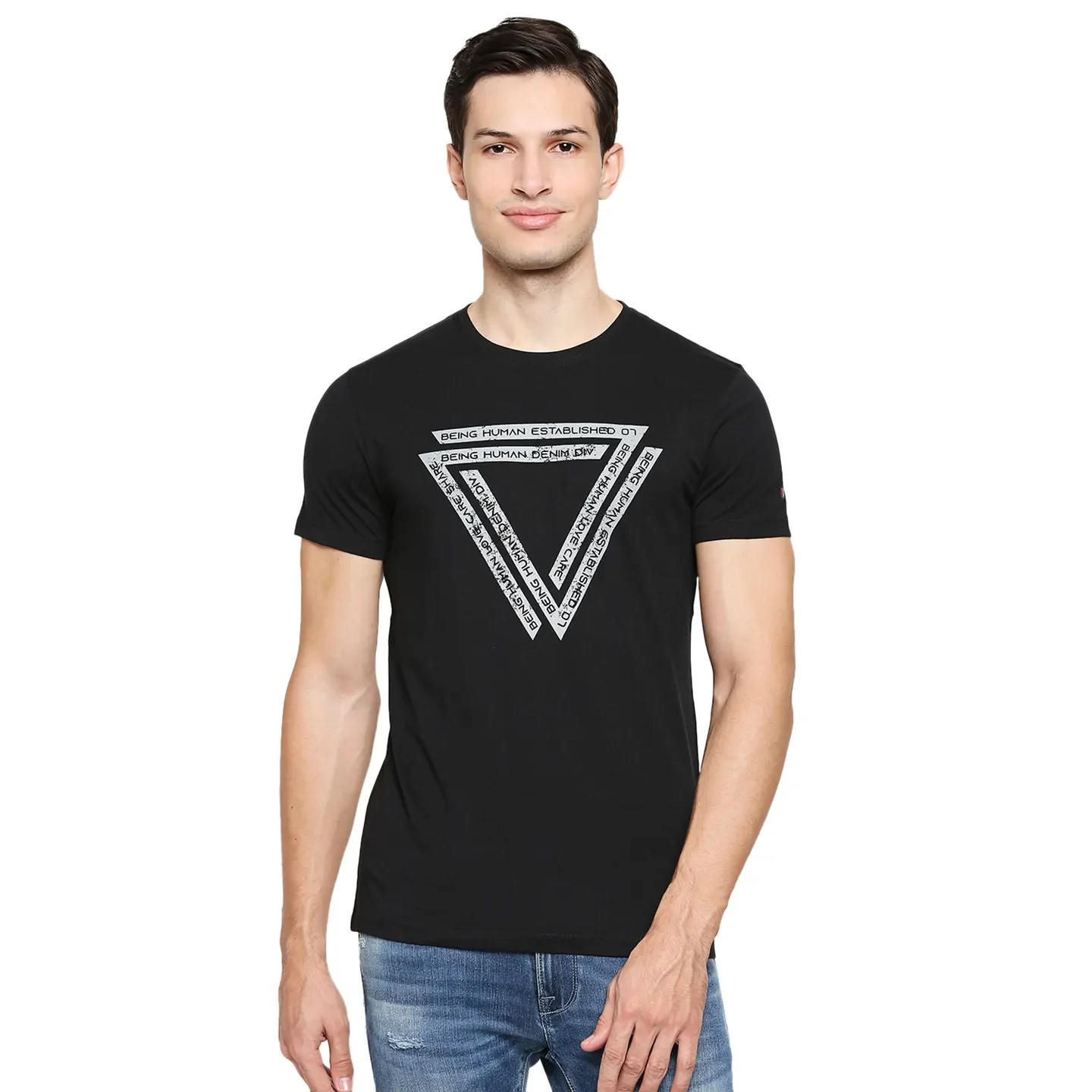 Black Regular Fit Men's Short Sleeves T-Shirt by Being Human Clothing