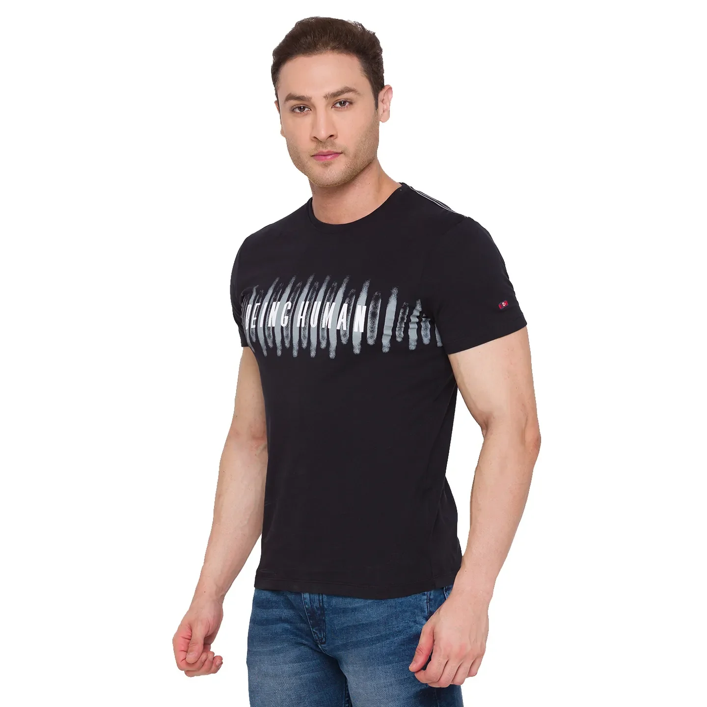 Black Regular Fit Men's Short Sleeves T-Shirt by Being Human Clothing - Image 2