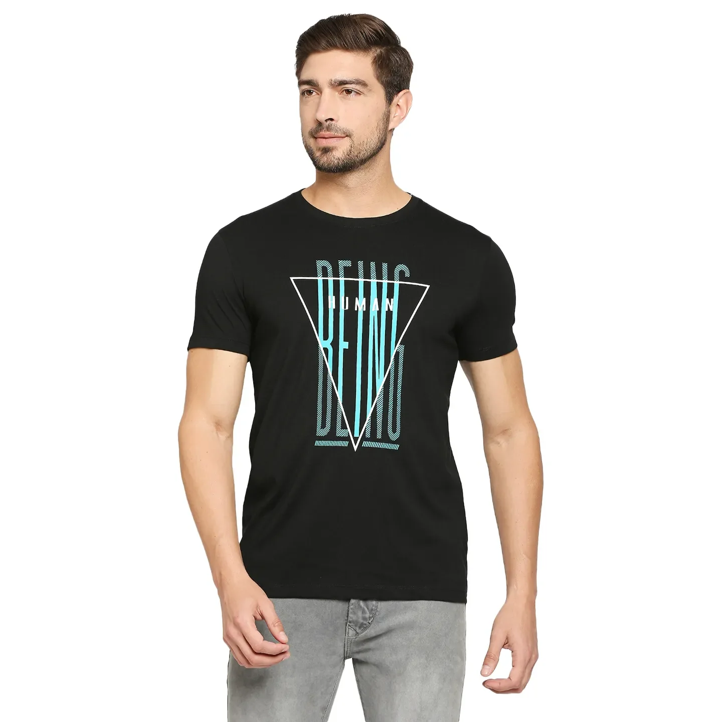 Black Regular Fit Men's Short Sleeves T-Shirt by Being Human Clothing