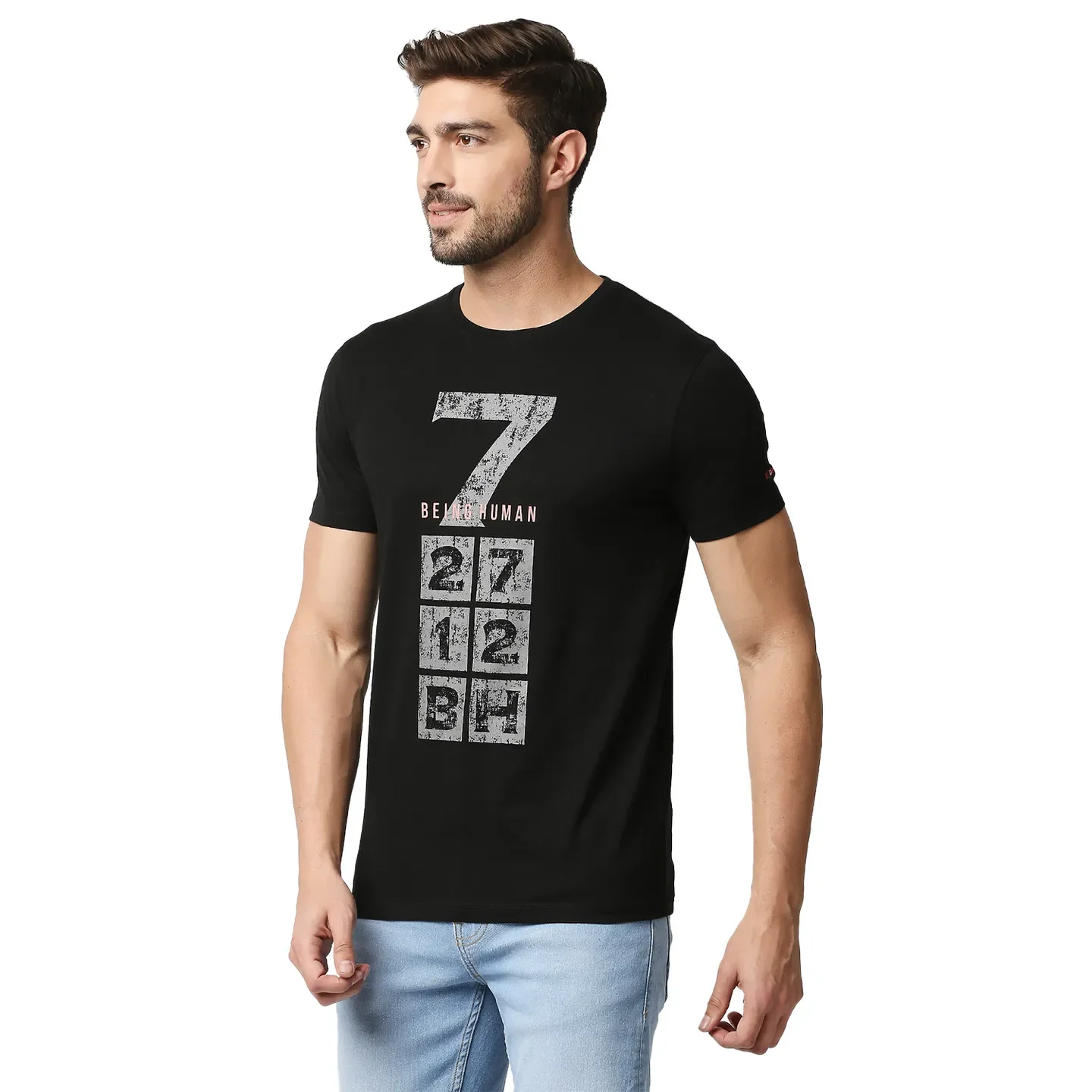 Black Regular Fit Men's Short Sleeves T-Shirt by Being Human Clothing - Image 2