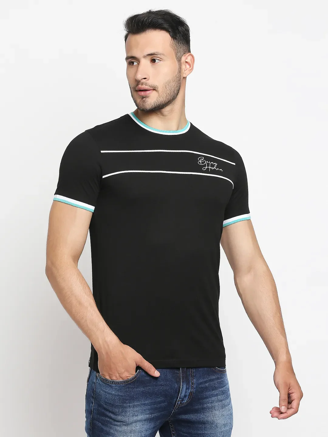 Black Regular Fit Men's Short Sleeves T-Shirt by Being Human Clothing - Image 6