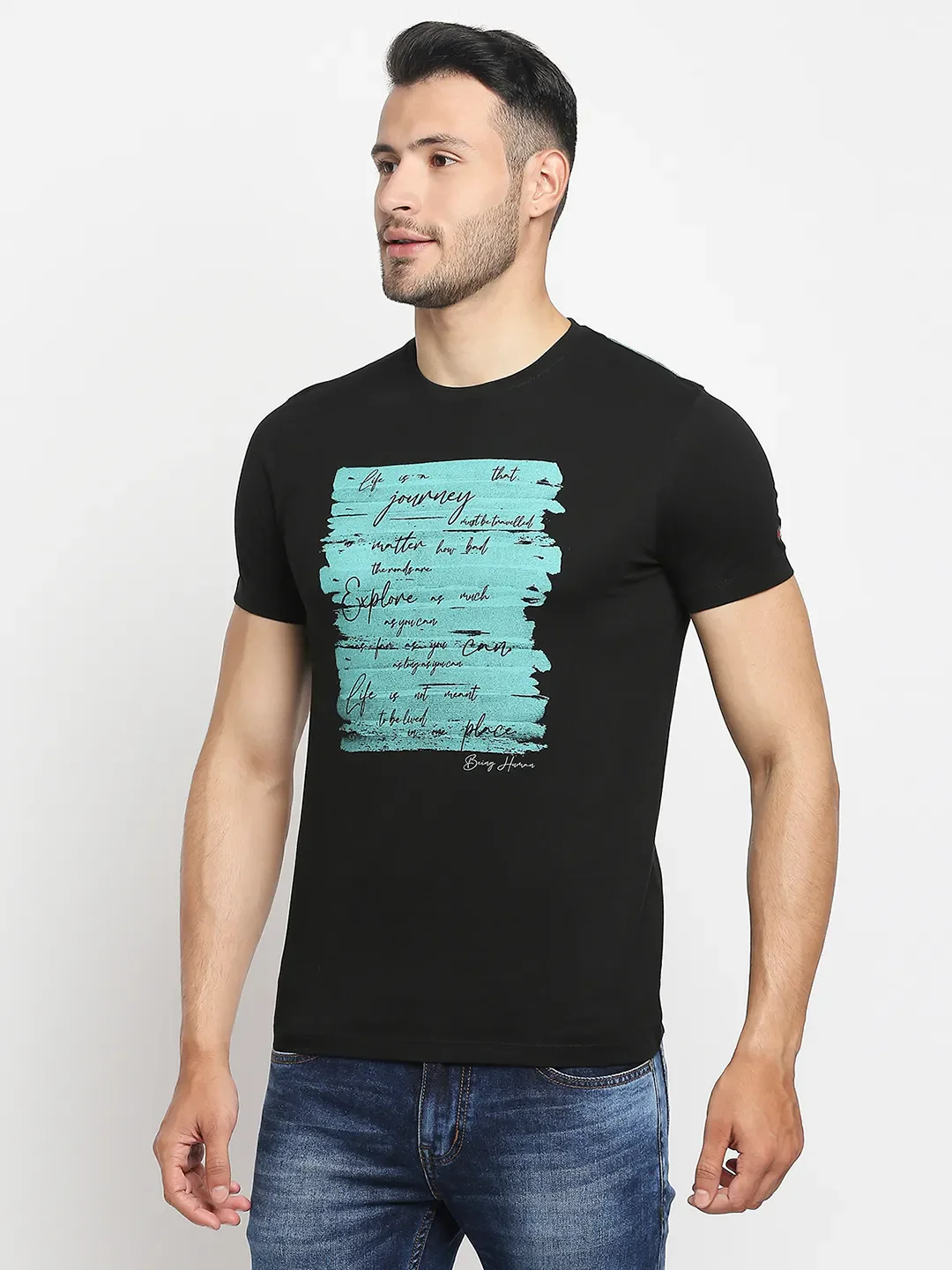 Black Regular Fit Men's Short Sleeves T-Shirt by Being Human Clothing - Image 4