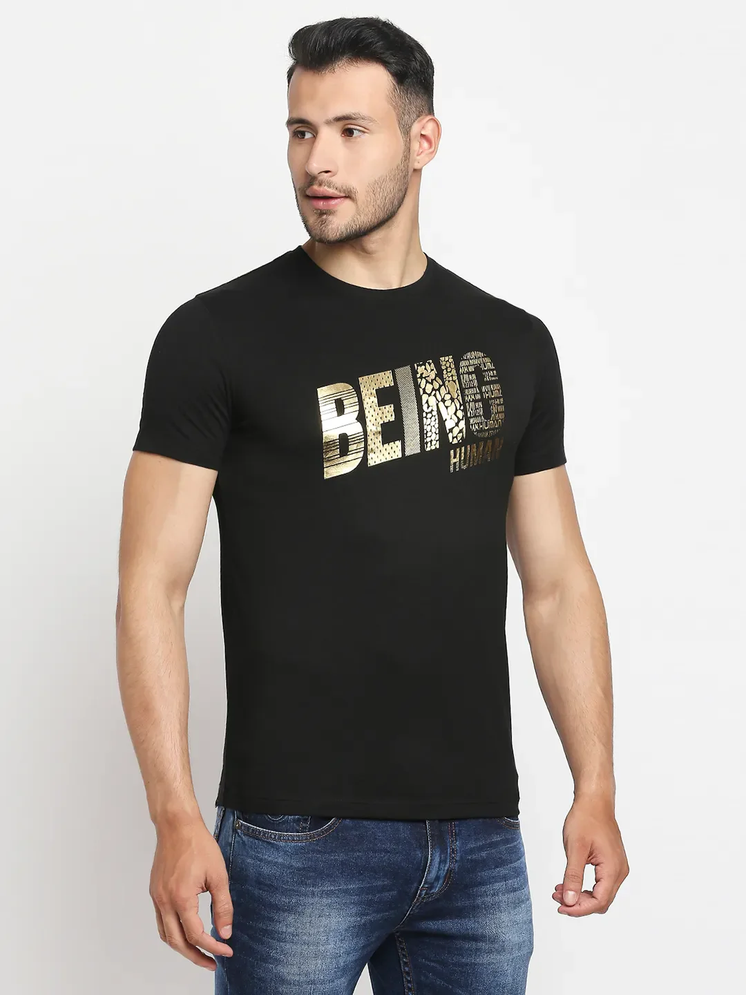 Black Regular Fit Men's Short Sleeves T-Shirt by Being Human Clothing - Image 4