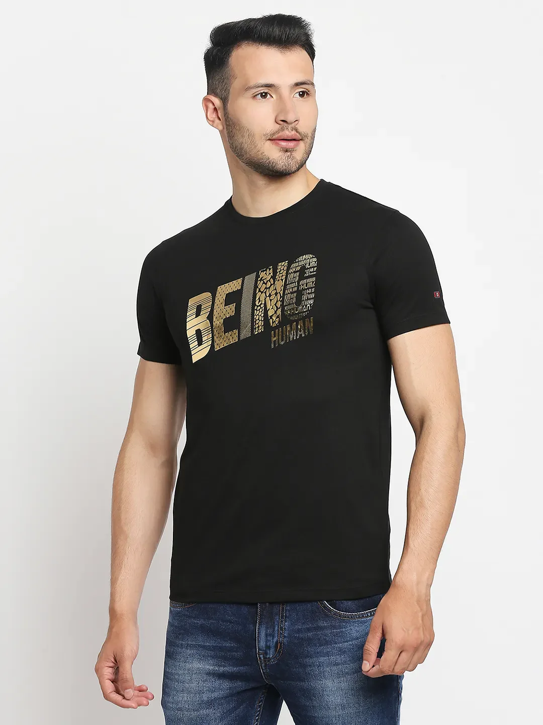Black Regular Fit Men's Short Sleeves T-Shirt by Being Human Clothing - Image 5
