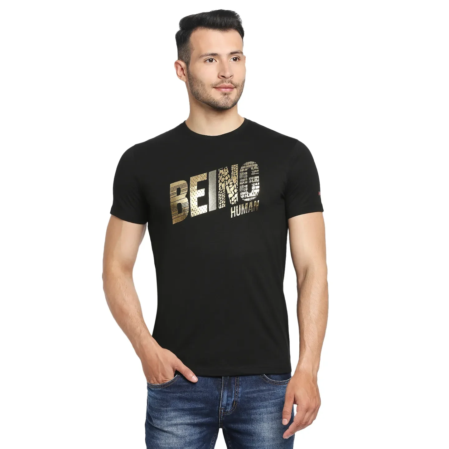 Black Regular Fit Men's Short Sleeves T-Shirt by Being Human Clothing - Image 6