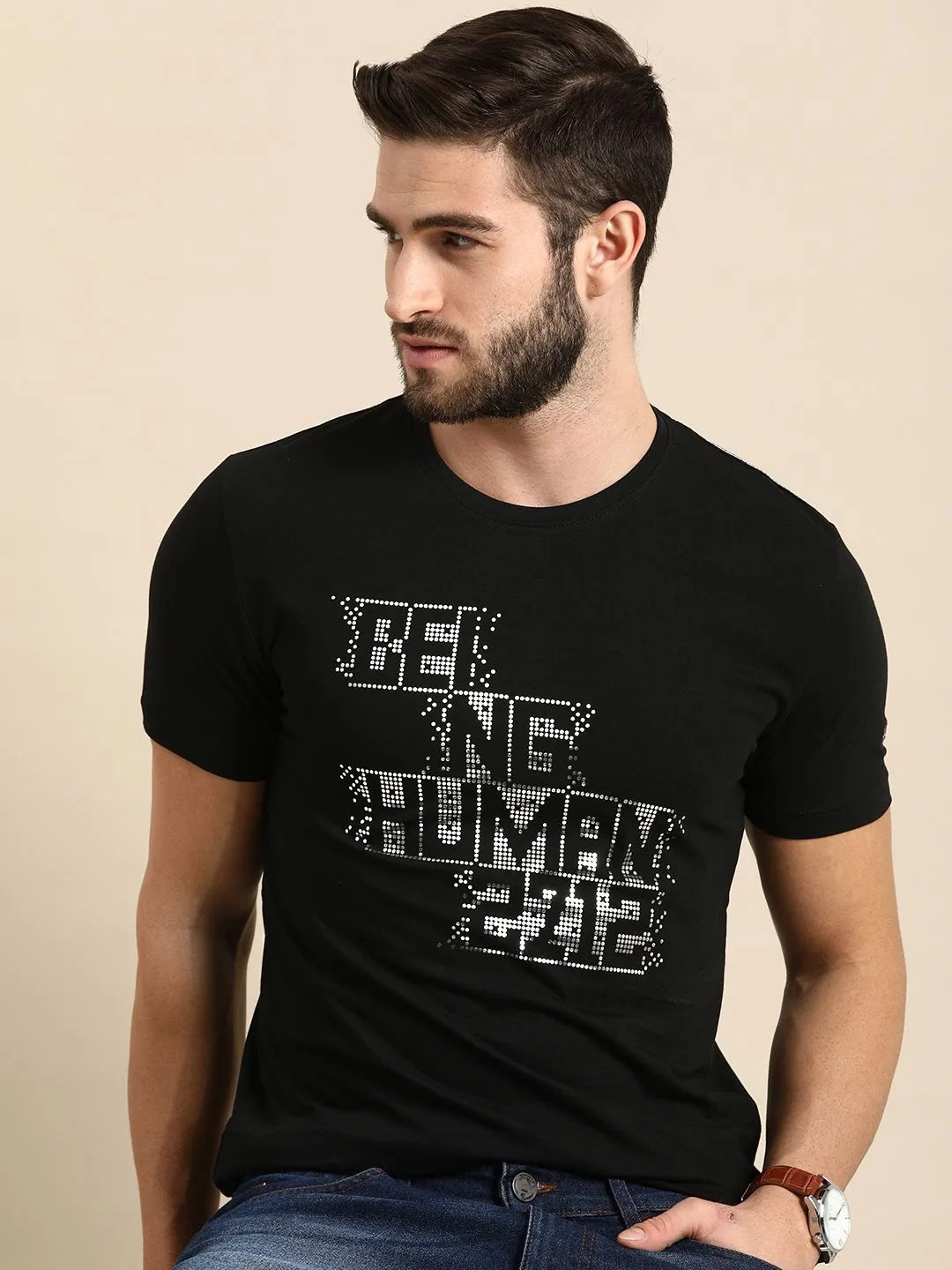 Black Regular Fit Men's Short Sleeves T-Shirt by Being Human Clothing