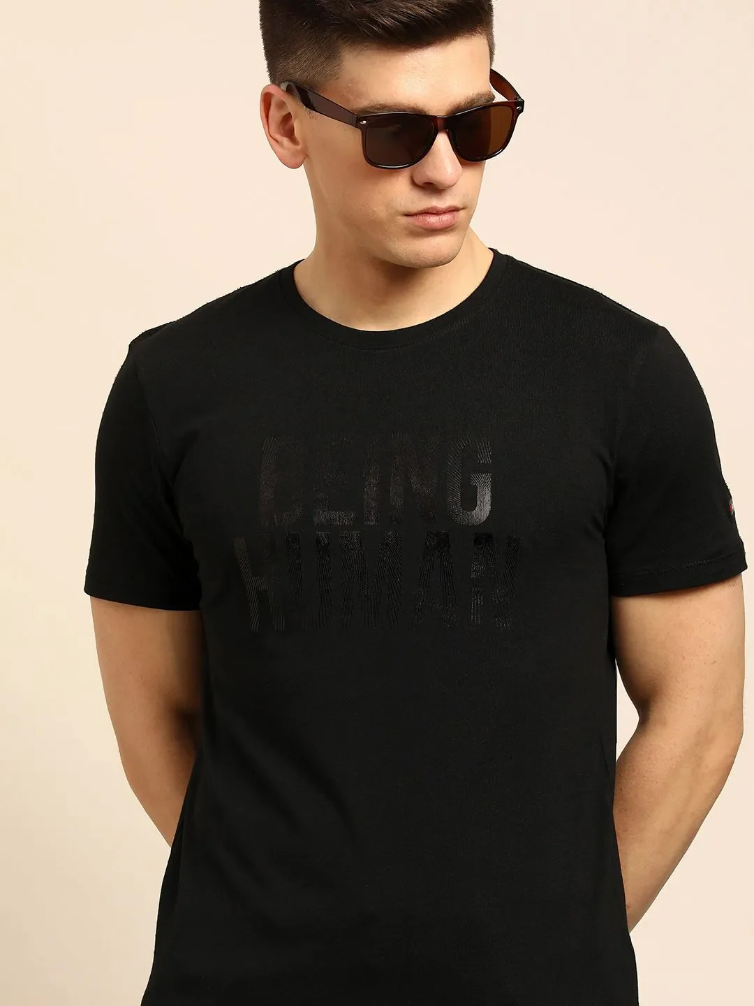 Black Regular Fit Men's Short Sleeves T-Shirt by Being Human Clothing