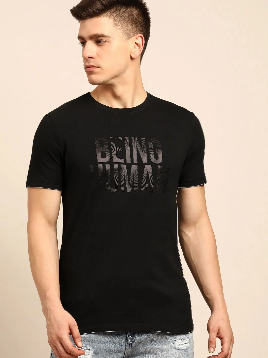 Black Regular Fit Men's Short Sleeves T-Shirt by Being Human Clothing - Image 2
