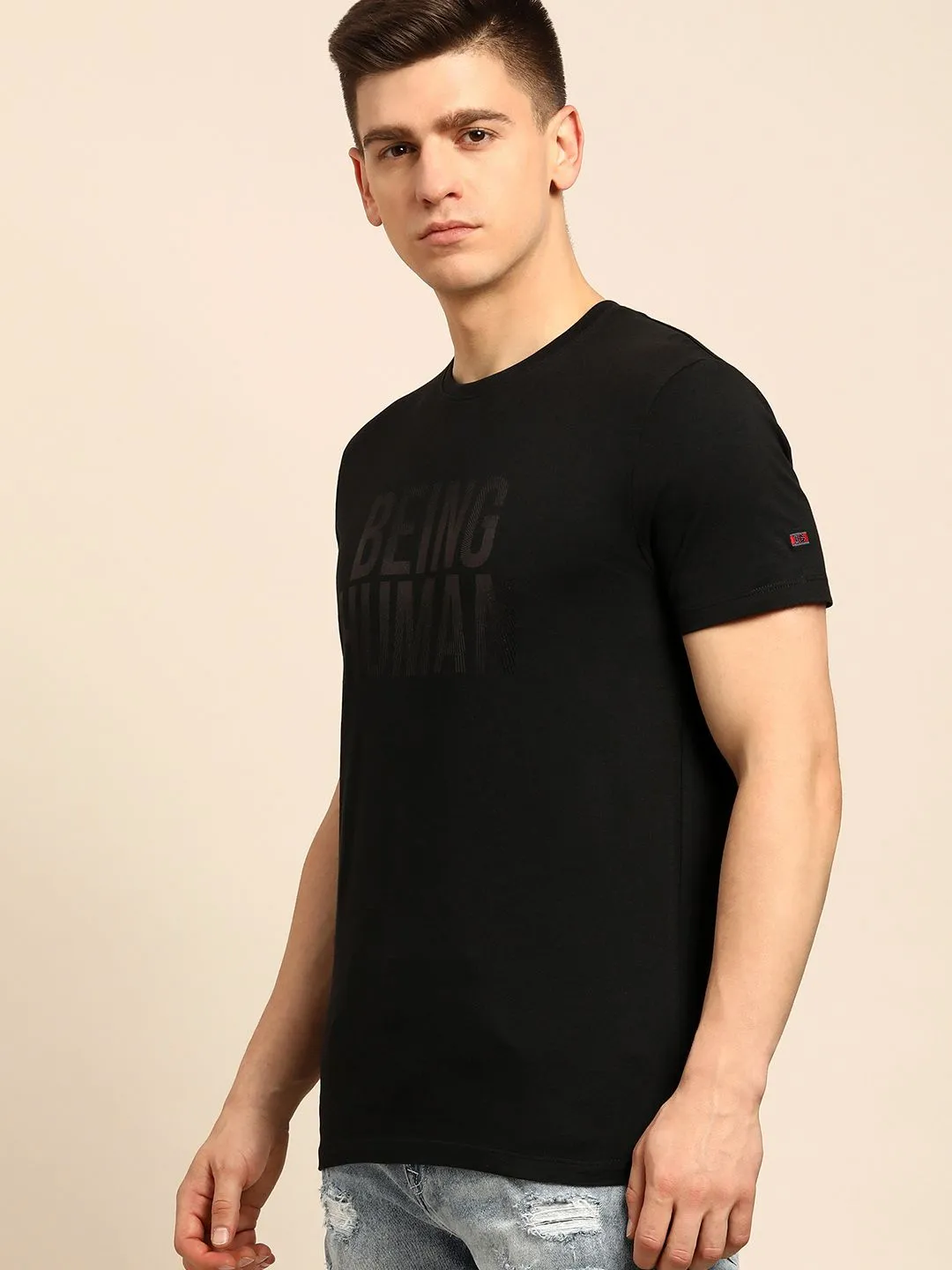 Black Regular Fit Men's Short Sleeves T-Shirt by Being Human Clothing - Image 4