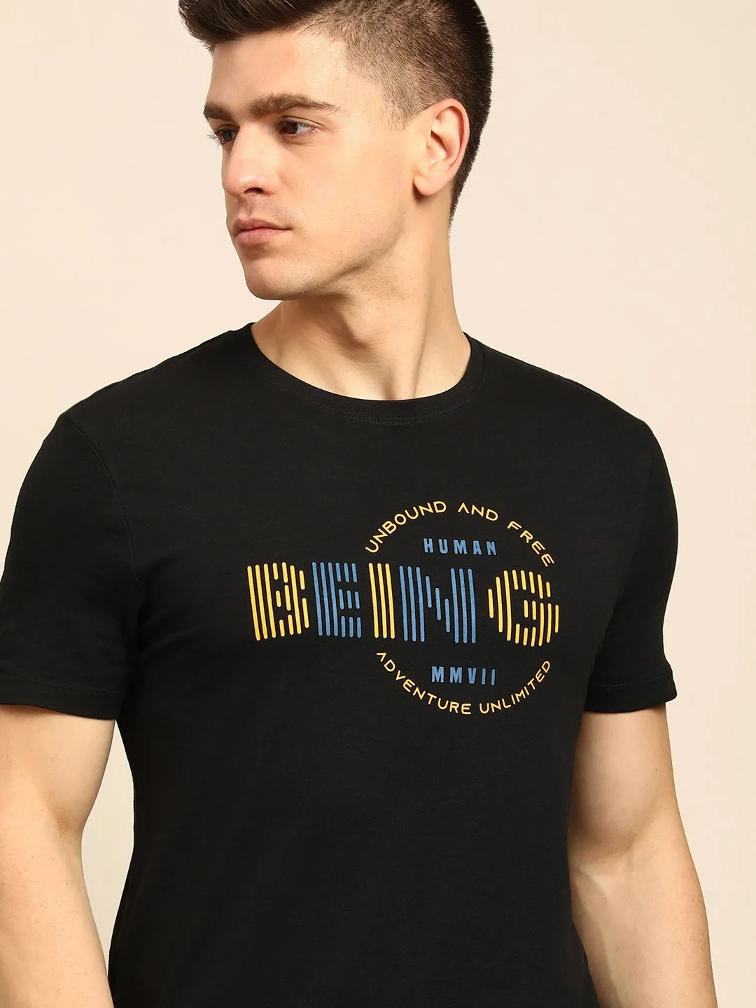 Black Regular Fit Men's Short Sleeves T-Shirt by Being Human Clothing - Image 2
