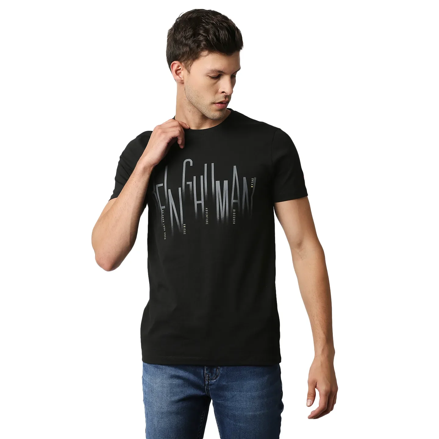 Black Slim Straight Fit Men's Short Sleeves T-Shirt by Being Human Clothing